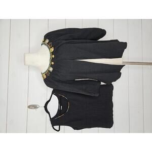 City Girl Large black cotton beaded cardigan & matching sleeveless top